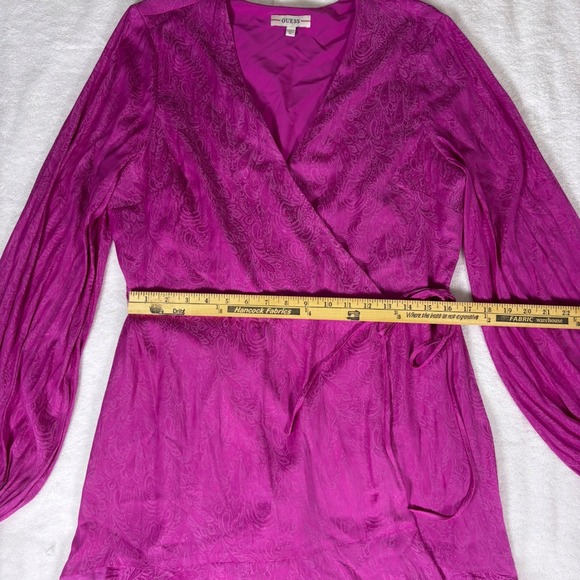 GUESS Midi Wrap Dress Womens XL Magenta Paisley Print Long Sleeve Western Boho - Picture 6 of 16
